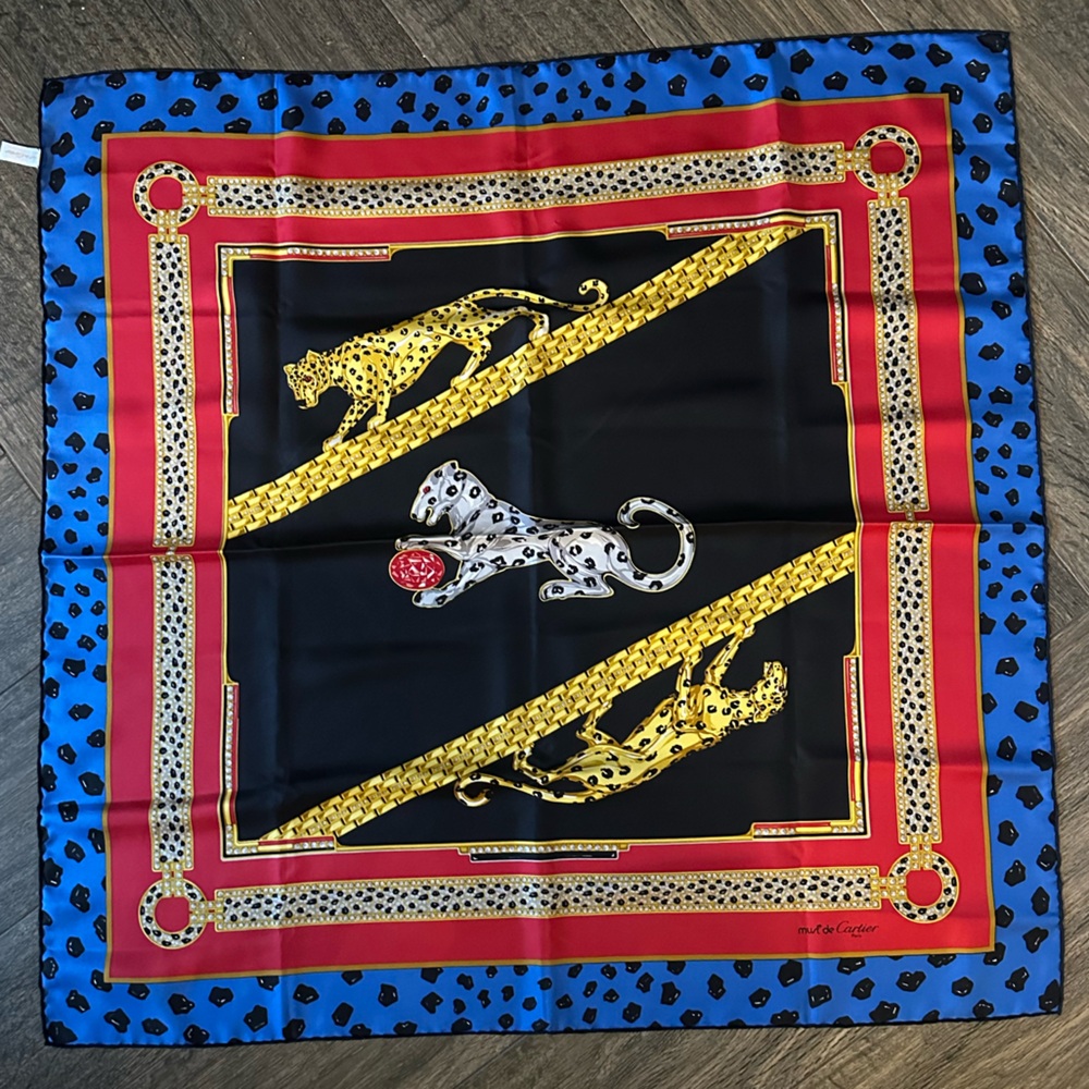 Cartier Blue and Black Silk Scarf